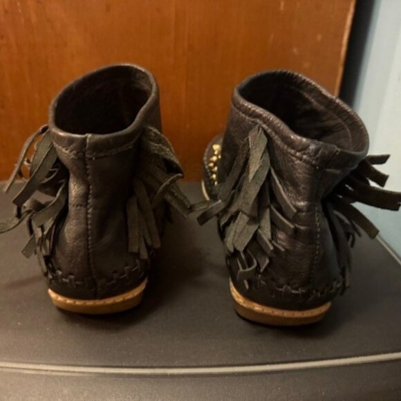 Vintage black leather studded fringe moccasins ankle booties - EU 37 - Picture 10 of 16
